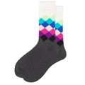 Detaillierte Strickstruktur von Socken mit buntem Rautenmuster und Argyle-Motivmuster - Größe 38-46 / Weißer Bund Grau