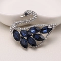 Elegant silver swan brooch with blue marquise crystals and clear rhinestones on ceramic - MM-BR-0495 White K (Swan)