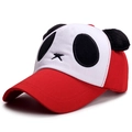 Cute red and white panda baseball cap with plush ears and embroidered cartoon face - Kids Adjustable Size 48-54CM / Cotton Style / Red