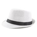 White breathable paper straw woven Panama Fedora hat with classic black ribbon band - 58cm / White