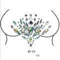 Detailed view of rainbow AB resin rhinestone chest stickers for festival body decoration - XT-11 AB Rainbow Chest Sticker