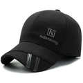Men's black winter baseball cap with fleece lining and ear flaps for cold weather protection - Adjustable / Black