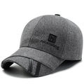 Gorra de béisbol de lana gris para hombre con orejeras y detalles de cuero para invierno - Ajustable / Gris