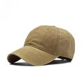Close-up of khaki washed cotton baseball cap showing side stitching and ventilation holes - Adjustable / Adult Washed Light Khaki