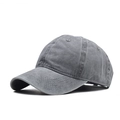 Detail view of washed grey cotton baseball cap with six-panel design and premium texture - Adjustable / Adult Washed Grey