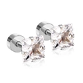 Square four-prong stainless steel earrings with clear cubic zirconia and flat screw back - White Zirconia / 5mm / Steel