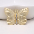 Matte gold butterfly brooch with textured wings and sparkling rhinestone body inlay - 0469-Gold Butterfly Rhinestone