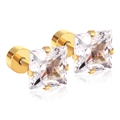 Minimalist square zircon stud earrings with four-prong gold-plated stainless steel setting - White Zirconia / 7mm / Gold