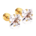 Square cut clear crystal stud earring with gold finish and screw back closure - White Zirconia / 6mm / Gold