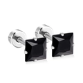 Minimalist square black crystal stud earrings with silver four-prong stainless steel base - Black Zirconia / 4mm / Steel