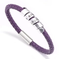 Bracciale da uomo in pelle intrecciata viola con chiusura magnetica argento ed incisione - Viola