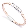 Bracciale da uomo in pelle bianca intrecciata con chiusura magnetica in argento e incisione - Bianco