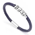 Blue braided leather bracelet with silver beads for Father's Day on a white background - Father's Day Blue