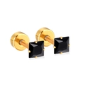 Minimalist square black zircon stud earrings with four-prong gold-plated settings - Black Zirconia / 3mm / Gold