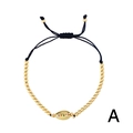 Bohemian adjustable black braided shell bracelet with gold beads and colorful zircons - Shell Woven (brb59-A)