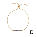 Adjustable gold shell bracelet with cross pendant and multi-colored cubic zirconia stones - Style D-Gold Cross Box Chain