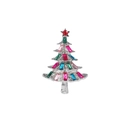 Vintage Christmas tree brooch with colorful crystals and silver alloy base for women - Silver