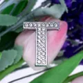 DIY silver-tone letter T slider charm with sparkling white rhinestones for bracelets - Letter T