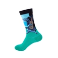 Artistic oil painting style crew socks featuring blue and green guitar player design - One Size / Guitarist Painting (20)
