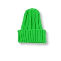 Vibrant neon green ribbed knit beanie with wide cuff for kids in winter fashion style - Dark Green