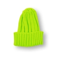 Neon green knitted beanie for children with ribbed texture and folded cuff for winter warmth - Fluorescent Green