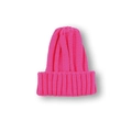 Detailed view of neon pink chunky rib knit beanie featuring a thick cuffed hem - Rose Red