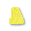 Detailed view of the thick rib knit texture on this warm neon yellow beanie for kids - Yellow
