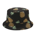 Cappello a secchiello reversibile con stampa di ananas giallo su cotone nero per protezione solare - M / Nero