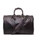 Bolso de viaje de cuero crazy horse marrón oscuro con asas y correa de hombro ajustable - Marrón Oscuro