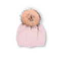 Détail du bonnet tricoté rose pour enfant avec paillettes brillantes et pompon en fourrure - Rose Style Fil Métallique Pompon Fourrure