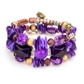 Bohemian multilayer beaded wrap bracelet featuring purple natural stones and gold beads - Purple