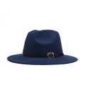 Classico cappello fedora in lana blu scuro con fibbia in similpelle nera e tesa larga - Adulto 56-60cm / Blu navy