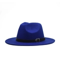 Dettaglio cappello fedora in lana blu reale con fascia in pelle nera e fibbia argento - Adulto 56-60cm / Blu Reale