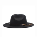 Classic black wool fedora hat featuring a wide brim and brown leather tassel band - 56-60cm / Black