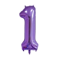 Detail of a large purple foil balloon in the shape of number one for birthday parties - 1 / Purple