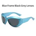 Gafas de sol deportivas Steampunk Y2K con montura azul mate y lentes gris oscuro - Montura Azul Lentes Grises