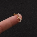 Macro shot of gold moon-shaped earring with zircon inlay held on fingertips - Gold Moon Style (Gold 4#)