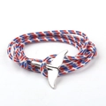 Braided nautical rope bracelet in red, white and blue with silver whale tail clasp - SW-11 Red White Blue Striped