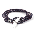 Close-up of navy blue and red braided bracelet with silver whale tail metal clasp - SW-10 Navy Red White