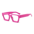 Retro thick square glasses frames in bright pink finish with anti-blue light lenses - Rose Red Frame + Clear Lens