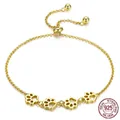 925 sterling silver golden paw print bracelet with adjustable slider clasp for women - 925 Silver / Gold