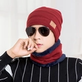Men's winter knit beanie hat and neck warmer set in burgundy with thick fleece lining - Adult / Burgundy