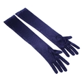 Elegant deep blue satin long bridal gloves over elbow length for wedding and evening gowns - One Size / Navy Blue