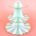 Three-tier cardboard cupcake stand with mint green stripes and gold foil edges - Green Lollipop