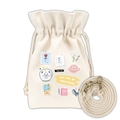 Beige canvas bucket bag with cartoon illustrations and adjustable shoulder strap - Journal Style