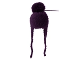 Donkerpaarse gebreide kindermuts met grote pompon en oorflappen voor de winter - Oorklepmuts Van Imitatiemarterbont / Paars