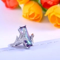 Regenbogen-Topas Ring im Rechteckschliff mit Blätter-Diamant-Akzenten in Silber - US 6 / Bunt