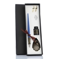 Vintage blue calligraphy dip pen gift set with ink and gold nibs in a black box - Wood Barrel / Royal Blue (Wood Pen)