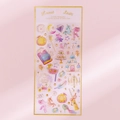Dreamy unicorn crystal stickers with gold foil, featuring castles and stars in pink hues - Magic Castle