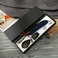Blue feather calligraphy pen set with gold glitter in a vintage gift box with ink - Gold Dust Navy (Feather Pen)